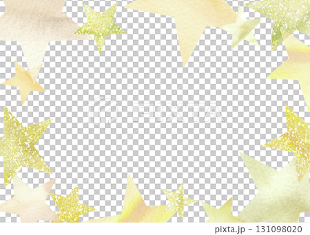 Illustration of a collection of shining watercolor stars. Stylish gold frame material. 131098020