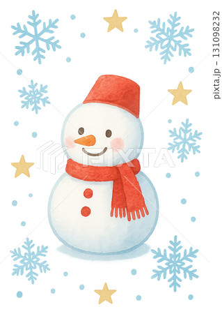 赤いマフラーの雪だるまと星と雪の結晶イラスト素材(PNG) 赤いマフラーの雪だるまと星と雪の結晶イラスト素材(PNG) 131098232