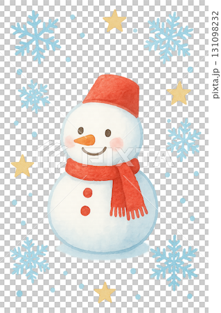 赤いマフラーの雪だるまと星と雪の結晶イラスト素材(PNG) 赤いマフラーの雪だるまと星と雪の結晶イラスト素材(PNG) 131098232