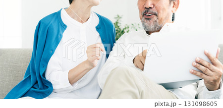 ノートパソコンを見るシニア夫婦 131098605