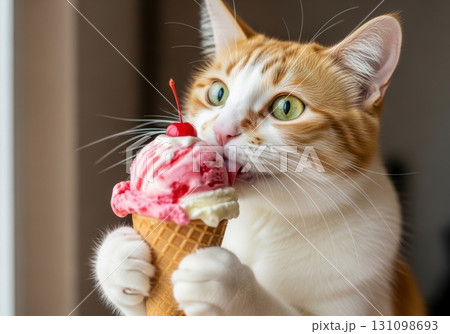 アイスクリームを食べる可愛い猫 131098693