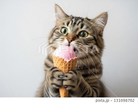 アイスクリームを食べる可愛い猫 131098702