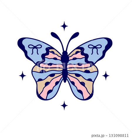 A stylized butterfly in pastel colors with bows and stars 131098811