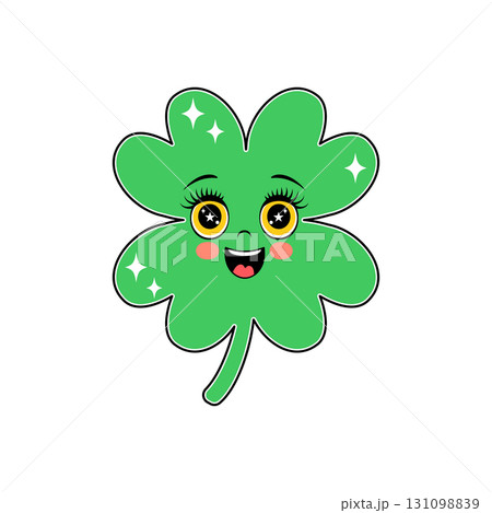 A cute kawaii smiling four leaf clover character with big eyes 131098839