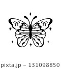 Butterfly with bows and stars on white background. 131098850