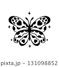 A stylish butterfly with hand drawn heart and polka-dot patterns on its wings 131098852