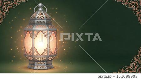 An Elegant Lantern with a Warm, Inviting Glow Perfect for Cultural Celebrations or Events 131098905