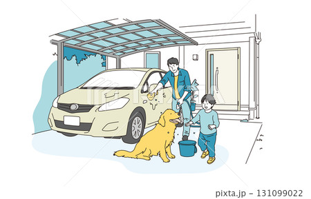 休日のお父さんと犬と遊ぶ子供のおしゃれイラスト素材 休日のお父さんと犬と遊ぶ子供のおしゃれイラスト素材 131099022