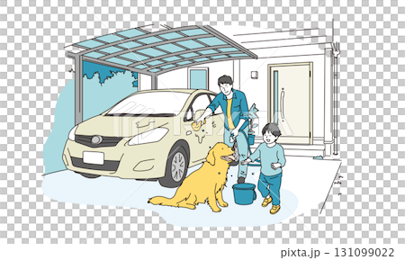 休日のお父さんと犬と遊ぶ子供のおしゃれイラスト素材 休日のお父さんと犬と遊ぶ子供のおしゃれイラスト素材 131099022