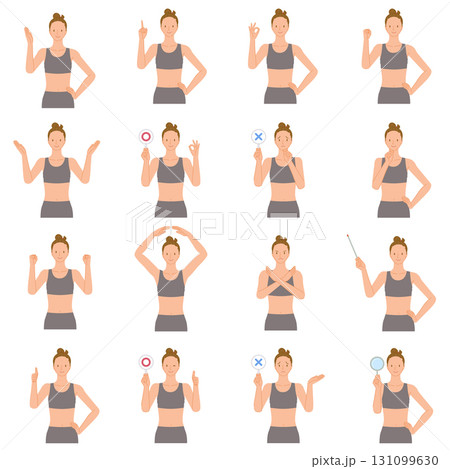 ジムの若い女性インストラクターのポーズセット ジムの若い女性インストラクターのポーズセット 131099630