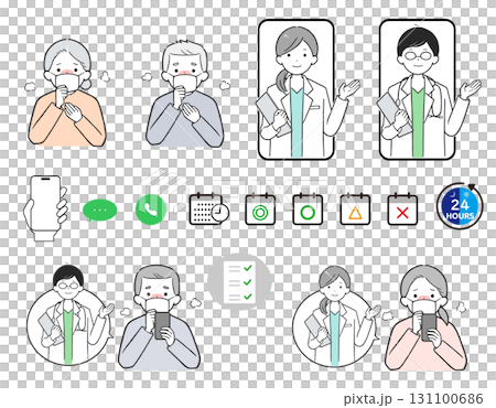 線上醫療諮詢、病人和醫生插圖圖示集 131100686