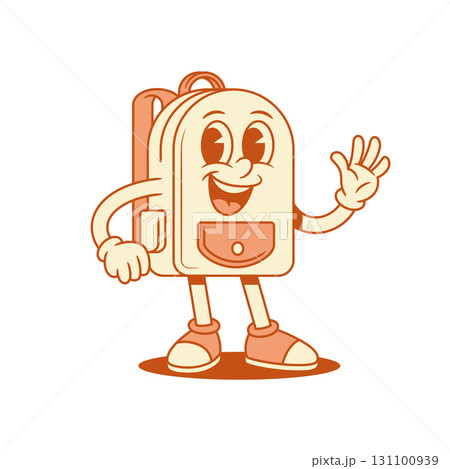 Cute friendly schoolbag backpack cartoon character hi hello isometric vector illustration 131100939