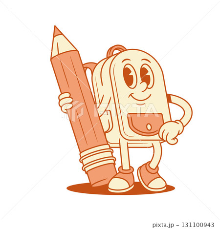 Tiny smiling schoolbag backpack cartoon character with pencil isometric vector illustration Tiny smiling schoolbag backpack cartoon character with pencil isometric vector illustration 131100943