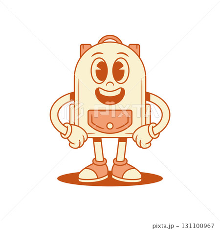 Funny smiling schoolbag back to school cartoon character isometric vector illustration 131100967