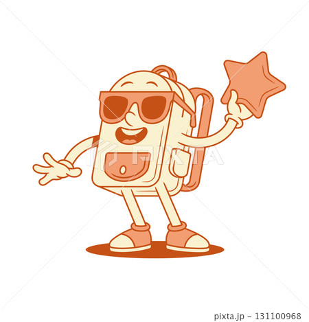 Cool schoolbag back to school cartoon character with star isometric vector illustration 131100968
