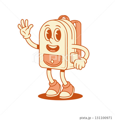 Smiling schoolbag back to school cartoon character hi hello isometric vector illustration Smiling schoolbag back to school cartoon character hi hello isometric vector illustration 131100971