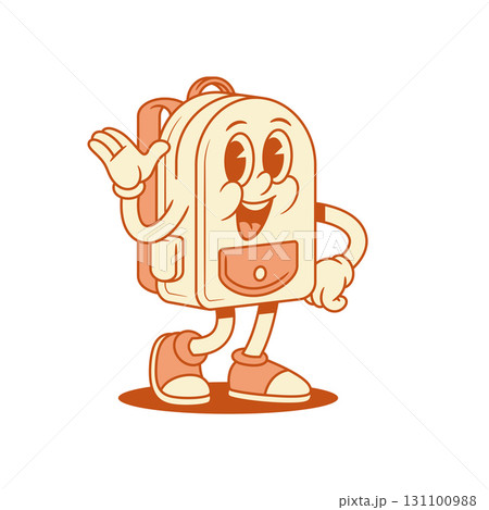 Happy schoolbag back to school cartoon character hello isometric vector illustration 131100988