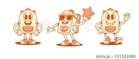 Cool smiling schoolbag backpack cartoon character set isometric vector illustration 131101060