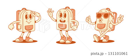 Cute positive schoolbag backpack cartoon character set isometric vector illustration 131101061