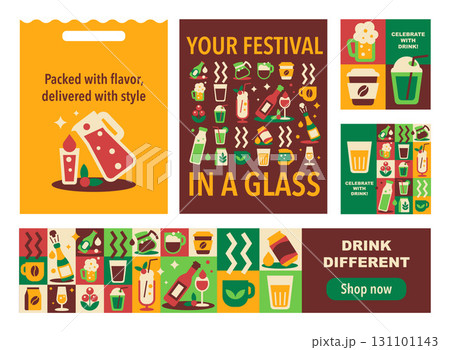Geometric poster, banners, and packaging templates for drinks, cocktails, juice, and alcoholic beverages in a vector illustration Geometric poster, banners, and packaging templates for drinks, cocktails, juice, and alcoholic beverages in a vector illustration 131101143