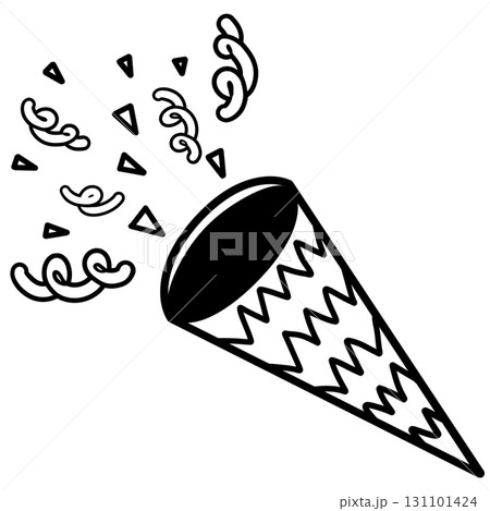 Party popper hand drawn conical black lines used for greeting cards. Party popper hand drawn conical black lines used for greeting cards. 131101424