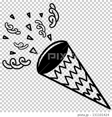 Party popper hand drawn conical black lines used for greeting cards. Party popper hand drawn conical black lines used for greeting cards. 131101424