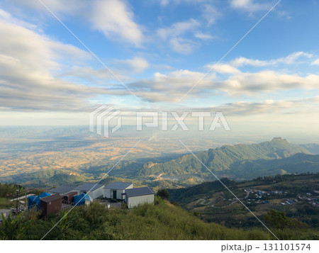 houses on the mountain with stunning view of mountain and cloudy sky houses on the mountain with stunning view of mountain and cloudy sky 131101574