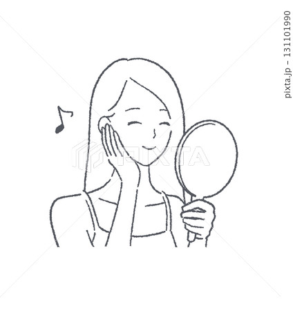 手鏡を見て微笑む女性のイラスト素材 手鏡を見て微笑む女性のイラスト素材 131101990