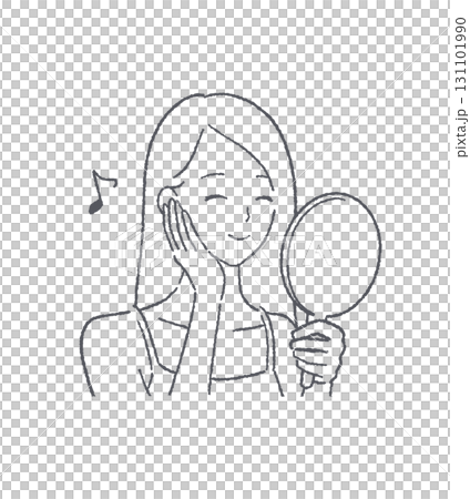 手鏡を見て微笑む女性のイラスト素材 手鏡を見て微笑む女性のイラスト素材 131101990