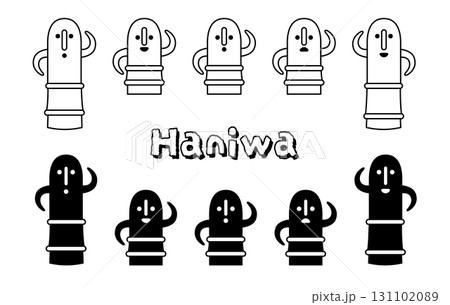 かわいい埴輪のモノクロイラスト　古墳時代をモチーフにしたシンプルで親しみやすいベクター素材 131102089