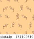 Seamless botanical line art leaves on a soft beige background. Minimal and modern design perfect for wallpaper, fabric, stationery, gift wrap, packaging, and contemporary decorative projects. 131102610