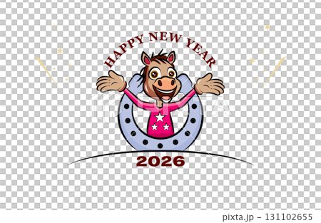 2026年 午年の年賀状デザイン|ポップな馬(騎手)のイラスト 2026年 午年の年賀状デザイン|ポップな馬(騎手)のイラスト 131102655