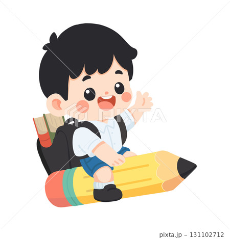 Illustration of Smiling Boy Riding a Pencil Illustration of Smiling Boy Riding a Pencil 131102712