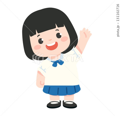 Illustration of a Schoolgirl Raising Her Hand Illustration of a Schoolgirl Raising Her Hand 131102716