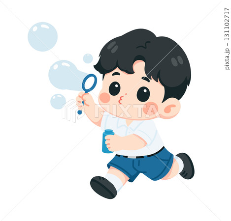 Cartoon Boy Blowing Soap Bubbles Illustration 131102717