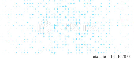 Abstract glowing cross background, halftone gradient pattern, sparkle particles texture. Futuristic background for medical scientific research innovation technology design, scifi style. Vector BG 131102878