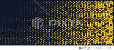 Hexagon Background Glowing Honeycomb Pattern In Yellow Blue Colors for AI, Tech Digital Forum and Conference Ad Presentation. Hexagonal Modern Texture. Halftone Gradient Backdrop. Vector Abstract BG 131102881