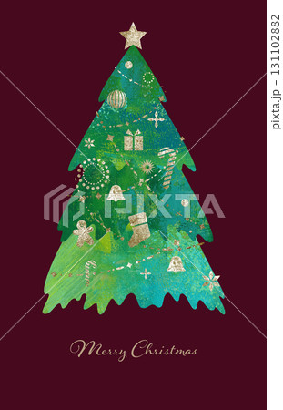 ゴールドのデコレーションを施したクリスマスツリー。ペイントテクスチャのイラスト。 （ベクター） 131102882