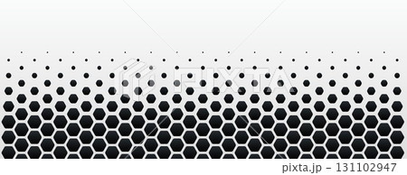Black White Hexagon Honeycomb Pattern Abstract Geometric Digital Grid Background Futuristic Technology Texture For Science, Medical Research, AI Tech, Business Presentation. Vector Backdrop 131102947