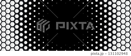 Black White Hexagon Honeycomb Pattern Abstract Geometric Digital Grid Background Futuristic Technology Texture For Science, Medical Research, AI Tech, Business Presentation. Vector Backdrop 131102948