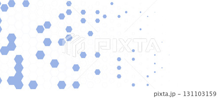 Blue white Hexagon honeycomb pattern fading geometric shape texture. Abstract futuristic background for technology, science, data UI design, skin care medical product, web banner. Vector backdrop Blue white Hexagon honeycomb pattern fading geometric shape texture. Abstract futuristic background for technology, science, data UI design, skin care medical product, web banner. Vector backdrop 131103159