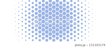 Blue white Hexagon honeycomb pattern fading geometric shape texture. Abstract futuristic background for technology, science, data UI design, skin care medical product, web banner. Vector backdrop 131103174