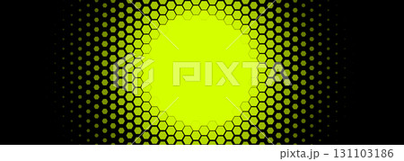Hexagon Background Glowing Honeycomb Pattern In Yellow Black Colors for AI, Tech Digital Forum and Conference Ad Presentation. Hexagonal Modern Texture. Halftone Gradient Backdrop. Vector Abstract BG 131103186