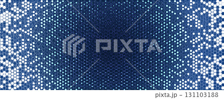 Blue White Hexagon Background Glowing Honeycomb Pattern for AI, Tech Forum, Science Medical Conference, Digital Startup Ad. Hexagonal Modern Texture. Halftone Gradient Backdrop. Vector Abstract BG 131103188