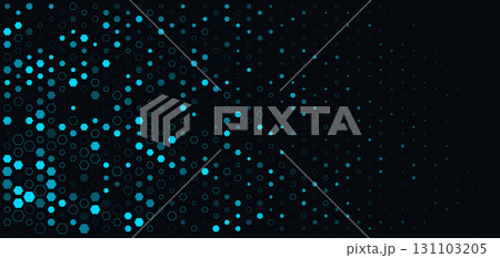 Blue Hexagon Honeycomb Pattern Grid Futuristic Geometric Background for AI, Tech, Science, Medical, Finance, Digital. Hexagonal Modern Texture. Halftone Gradient Backdrop. Vector Abstract BG 131103205