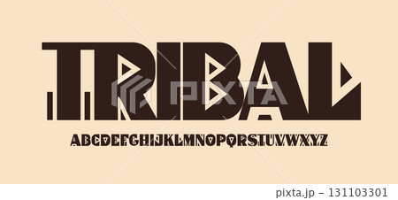 Tribal geometric alphabet, ethnic folk font for native logo, symbolic sign headline, traditional typographic design, modern cultural typography. Vector typeset. 131103301