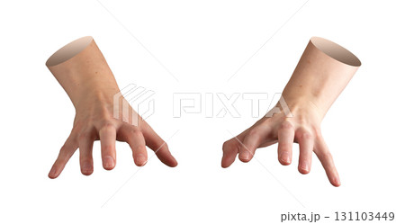 Hands with fingers curved in hovering position over surface, gesture to clutch, grasp or hold unseen Hands with fingers curved in hovering position over surface, gesture to clutch, grasp or hold unseen 131103449