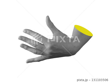 Female hand with open palm and spread fingers reaching to grasp invisible object, showing expressive 131103506