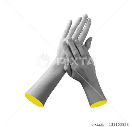 Pair of female hands with neat manicure in gentle posture, showing smooth skin and tenderness, Pair of female hands with neat manicure in gentle posture, showing smooth skin and tenderness, 131103528