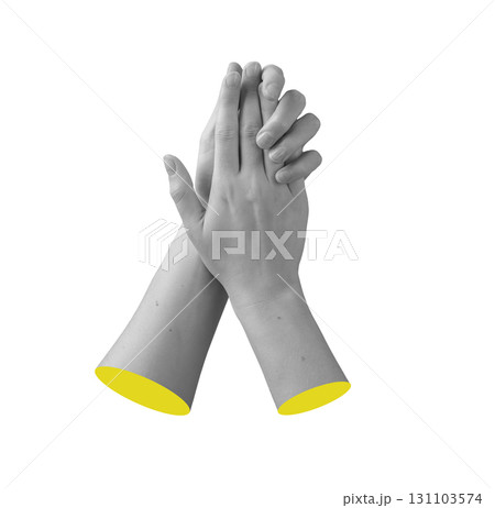 Hand care concept with both female hands in natural posture, soft touch and smooth healthy skin. 131103574